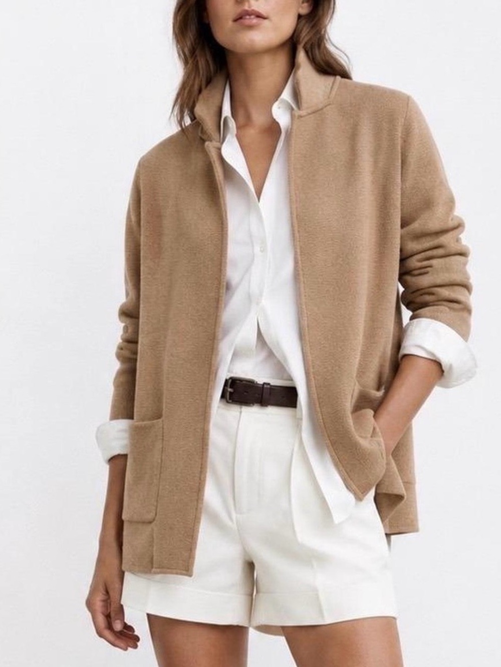 J Crew Sophie Open Front Merino Wool Blend Sweater Blazer Camel Tan Women XL